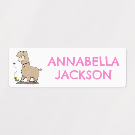 Schattigee Happy Alpaca met vlinder gepersonalisee Labels (Design 2)