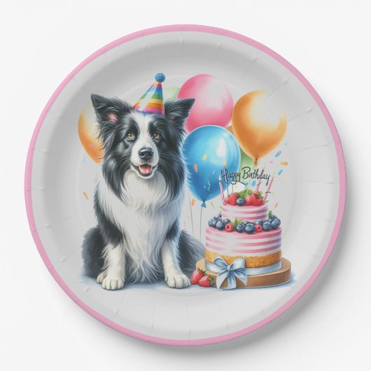 Schattigee Happy Birthday Border Collie Party Papieren Bordje (Voorkant)