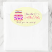 Schattigee Happy Birthday Cake gepersonaliseerd Ovale Sticker (Tas)