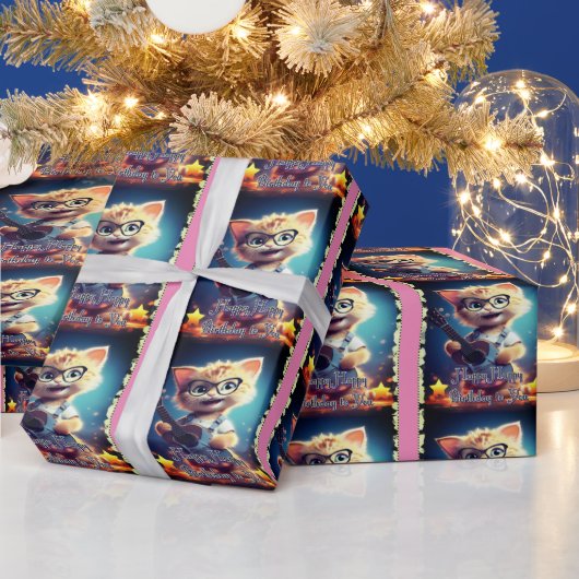Schattigee Happy Birthday cat Cadeaupapier (Feestdagen)