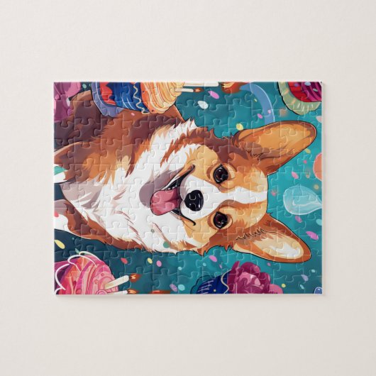 Schattigee Happy Birthday Corgi Dog Legpuzzel (Horizontaal)