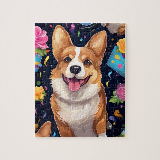 Schattigee Happy Birthday Corgi Dog Legpuzzel (Verticaal)