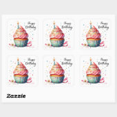 Schattigee Happy Birthday cupcake Vierkante Sticker (Vel)