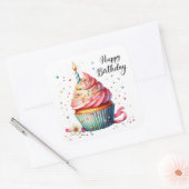 Schattigee Happy Birthday cupcake Vierkante Sticker (Envelop)