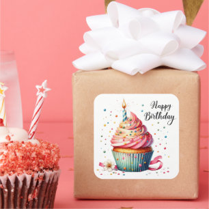Schattigee Happy Birthday cupcake Vierkante Sticker