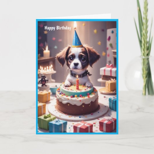 Schattigee Happy Birthday Dog Kaart (Voorkant)