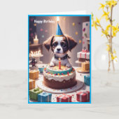Schattigee Happy Birthday Dog Kaart (Gele Bloem)