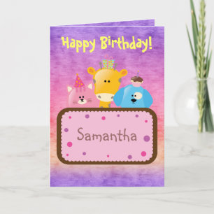 Schattigee Happy Birthday Giraffe, hond en kat Kaart
