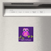 Schattigee Happy Birthday Magnet met Pink Owl (Insitu (Vaatwasser))
