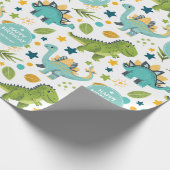 Schattigee Happy Birthday Naam Jurassic T Rex Dino Cadeaupapier (Hoek)