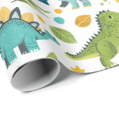 Schattigee Happy Birthday Naam Jurassic T Rex Dino Cadeaupapier (Rol Hoek)