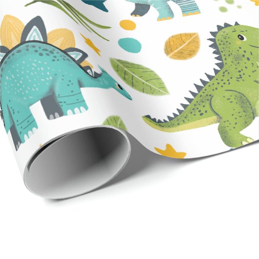 Schattigee Happy Birthday Naam Jurassic T Rex Dino Cadeaupapier (Rol Hoek)