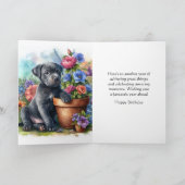 Schattigee Happy Birthday Puppy in Garden Wenskaar Kaart (Binnen)