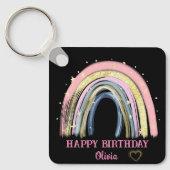 Schattigee Happy Birthday Rainbow Custom Name Sleutelhanger (Voorkant)