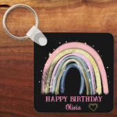 Schattigee Happy Birthday Rainbow Custom Name Sleutelhanger (Voorkant)