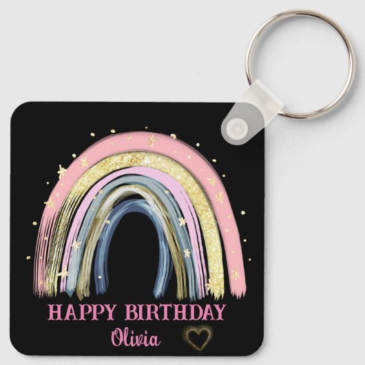 Schattigee Happy Birthday Rainbow Custom Name Sleutelhanger (Achterkant)