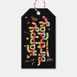 Schattigee Happy Birthday Typografie Kleurrijke Gi Cadeaulabel