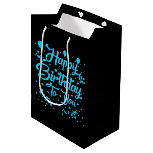 Schattigee Happy Birthday unisex woordkunst Medium Cadeauzakje (Voorkant Gekanteld)