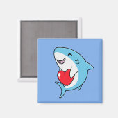 Schattigee Happy Blue Shark met een rood hart Magneet (Voorkant / Achterkant)