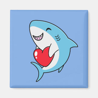 Schattigee Happy Blue Shark met een rood hart Magneet