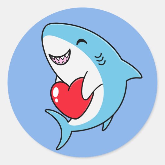 Schattigee Happy Blue Shark met een rood hart Ronde Sticker (Voorkant)