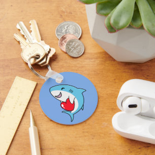 Schattigee Happy Blue Shark met een rood hart Sleutelhanger