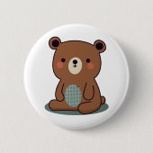 Schattigee Happy Brown Teddy Bear Ronde Button 5,7 Cm (Voorkant)
