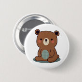 Schattigee Happy Brown Teddy Bear Ronde Button 5,7 Cm (Voorkant /achterkant)