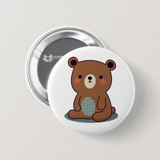 Schattigee Happy Brown Teddy Bear Ronde Button 5,7 Cm (Voorkant /achterkant)