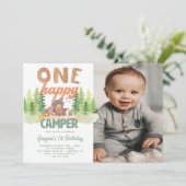 Schattigee Happy Camper foto 1e verjaardag uitnodi Kaart (Staand voorkant)
