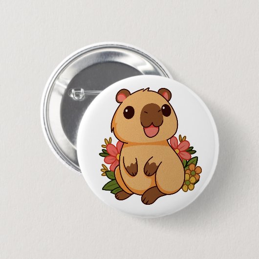 Schattigee Happy Capybara-tekening Ronde Button 5,7 Cm (Voorkant /achterkant)