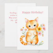 Schattigee Happy Cartoon Cat Kitten Verjaardag Feestdagenkaart (Voorkant / Achterkant)