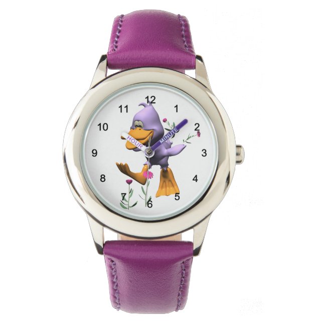 Schattigee Happy Cartoon Duck Running Through Flow Horloge (Voorkant)