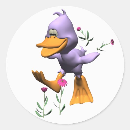 Schattigee Happy Cartoon Duck Running Through Flow Ronde Sticker (Voorkant)
