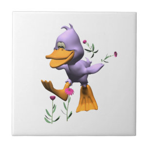 Schattigee Happy Cartoon Duck Running Through Flow Tegeltje