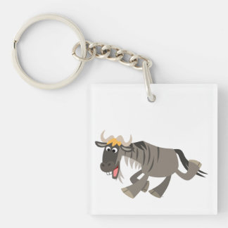 Schattigee Happy Cartoon Wildebeest Acryl Sleutelh Sleutelhanger