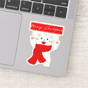 Schattigee Happy Cat Vinyl Sticker   Vrolijk kerst