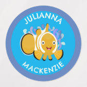 Schattigee Happy Clownfish gepersonaliseerde schoo Labels (Design 1)