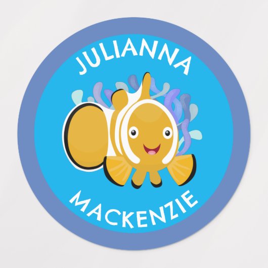 Schattigee Happy Clownfish gepersonaliseerde schoo Labels (Design 1)