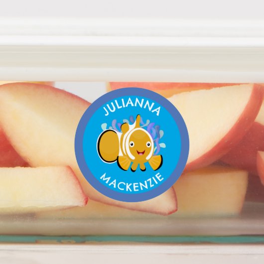 Schattigee Happy Clownfish gepersonaliseerde schoo Labels (Aangebracht)
