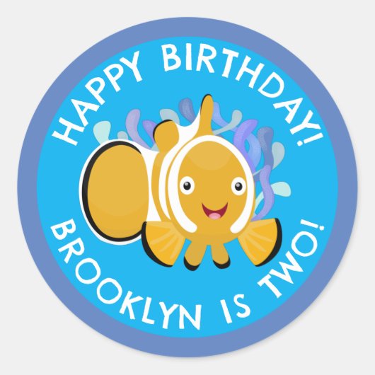 Schattigee Happy Clownfish gepersonaliseerde verja Ronde Sticker (Voorkant)