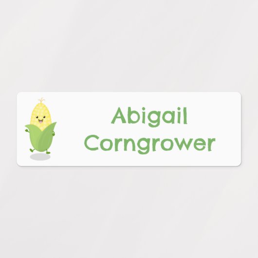 Schattigee Happy Corn cartoon gepersonaliseerd Labels (Design 2)