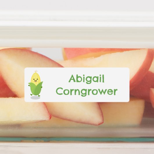 Schattigee Happy Corn cartoon gepersonaliseerd Labels (Aangebracht)