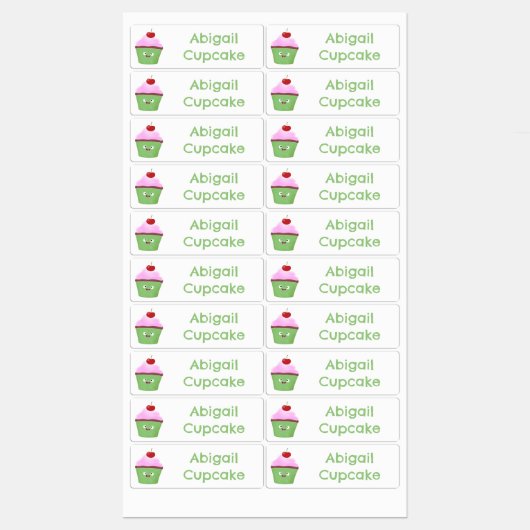 Schattigee Happy Cupcake cartoon gepersonaliseerd Labels (Vel)