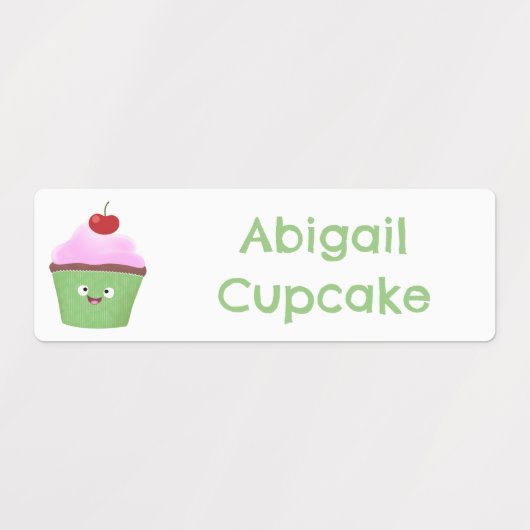 Schattigee Happy Cupcake cartoon gepersonaliseerd Labels (Design 2)