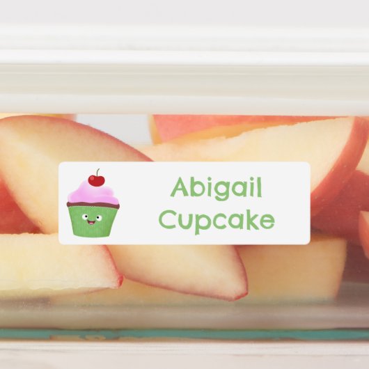 Schattigee Happy Cupcake cartoon gepersonaliseerd Labels (Aangebracht)