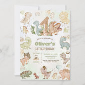 Schattigee Happy Dinosaurs 1e Verjaardag Kaart (Voorkant)