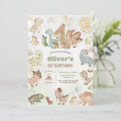 Schattigee Happy Dinosaurs 1e Verjaardag Kaart (Staand voorkant)