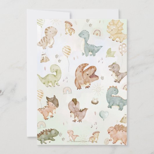 Schattigee Happy Dinosaurs 1e Verjaardag Kaart (Achterkant)