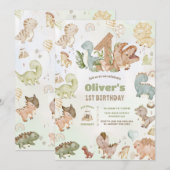 Schattigee Happy Dinosaurs 1e Verjaardag Kaart (Voorkant / Achterkant)